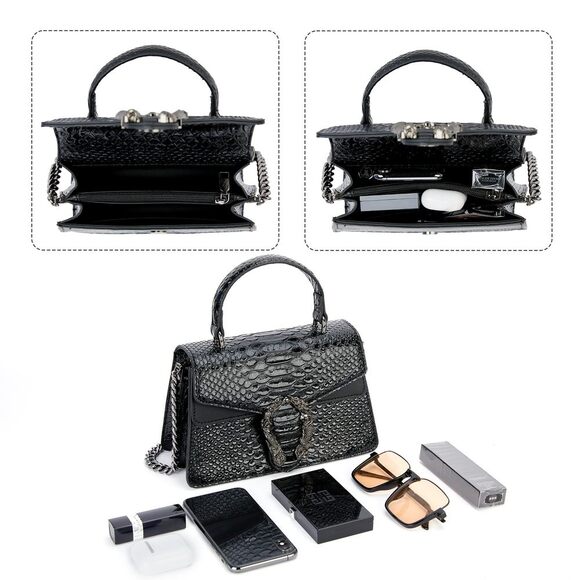 Classic Crossbody Chain Purses For Snake Pattern Textured Strap Handbags Eveni - Picture 5 of 7